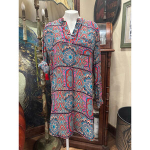 Tolani Tunic Women's M Gray Pink Silk Bohemian Print